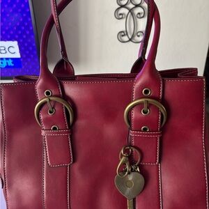 New Nine West Without Tags Elegant Cranberry Red Leather Satchel Bag.